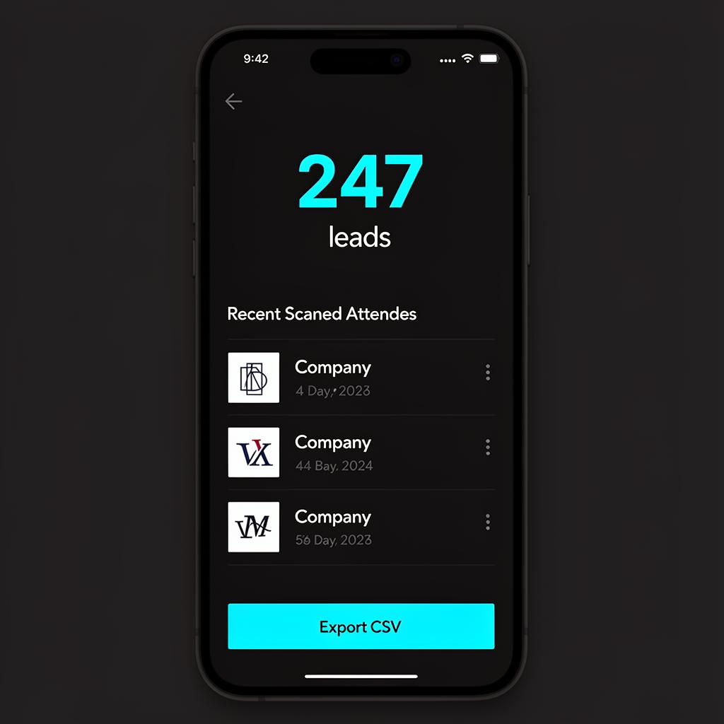 Mobile exhibitor app showing 247 captured leads